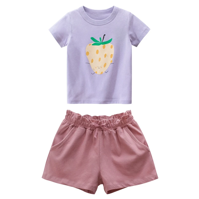 

Y.L.STUDIO Kids Girls Clothes Set Summer Cotton Strawberry Printed Short-Sleeves Top Shorts Girl's Outfits Clothing For Children
