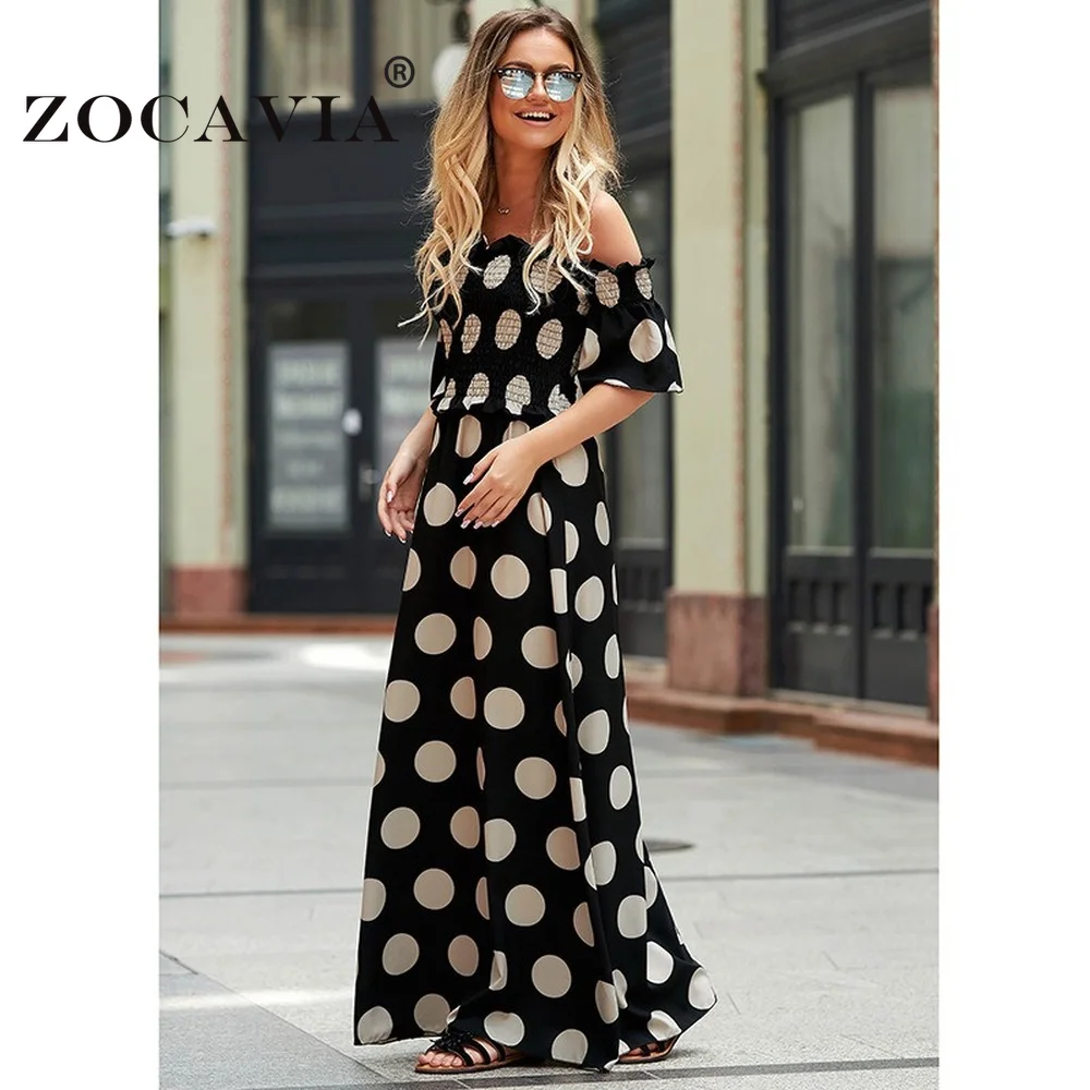 

Dot Print Long Dress Woman Elegant Holiday Female Clothing Casual Women's Dresses Women's Summer Sundress Slash-neck Maxi Dress