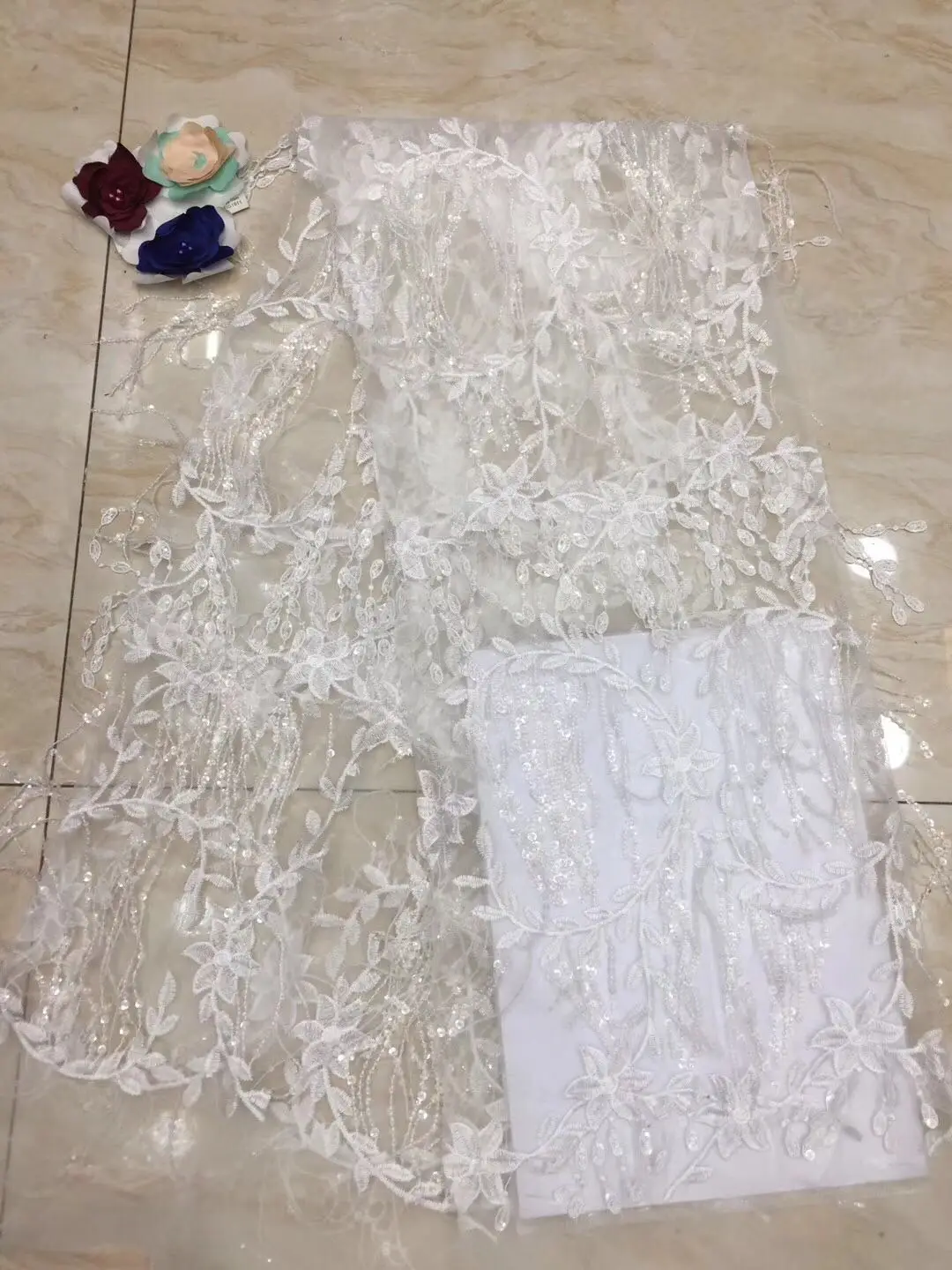 Французская кружевная ткань светло-синяя Высококачественная Тюлевая Сетка