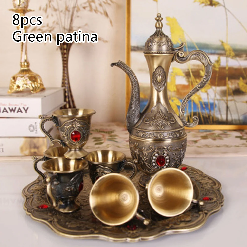 

Eurpean Style Wine Set Home Vintage Wine Pot Cup Tray Set Cabinet Ornament Home Decoration 22cm*13cm Wine Tools For Kitchen