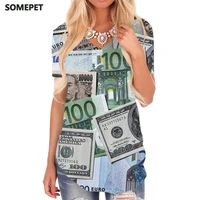 somepet money t shirt women dollar v neck tshirt cool t shirts 3d womens clothing fashion printed new high quality