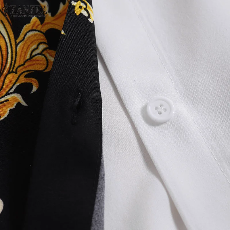 Женские винтажные рубашки с принтом ZANZEA 2022 весенние Лоскутные Топы повседневные