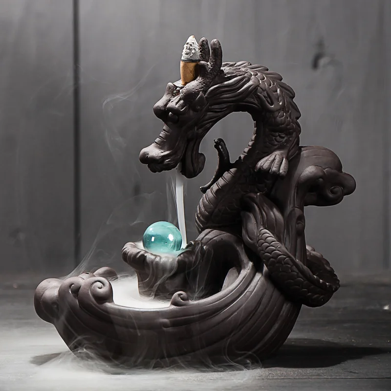 

Ceramic Smoke Fountain Dragon Incense Burner Zen Waterfall Backflow Aroma Smoke Censer Holder Office Home Decoration