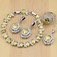trendy 925 silver bridal jewelry yellow cubic zirconia jewelry sets for women wedding earringspendantnecklaceringsbracelet