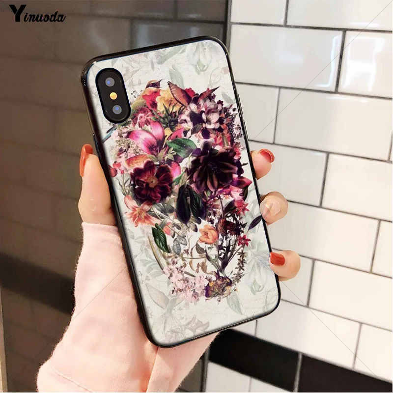 YiNuoDa Funny flower skulls DIY Printing Drawing Phone Case Shell for iPhone 5 5Sx 6 7 7plus 8 8Plus X XS MAX XR 11 11pro max | Мобильные