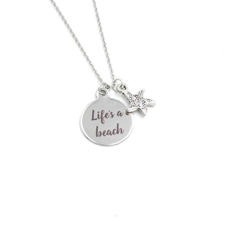 

10PCS Wholesale New Arrival Starfish Charm Necklace Stainless Steel Chain Life is Beach Necklace for Women Girls Gifts