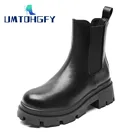 Женские кожаные ботильоны 2022, черные ботинки на массивном каблуке и платформе, зимние Праздничные мягкие теплые ботильоны из резины и меха без застежек