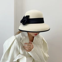 japanese elegant retro leisure wool cloth lamp shade hat bowknot big basin hat female autumn and winter fashion fisherman hat