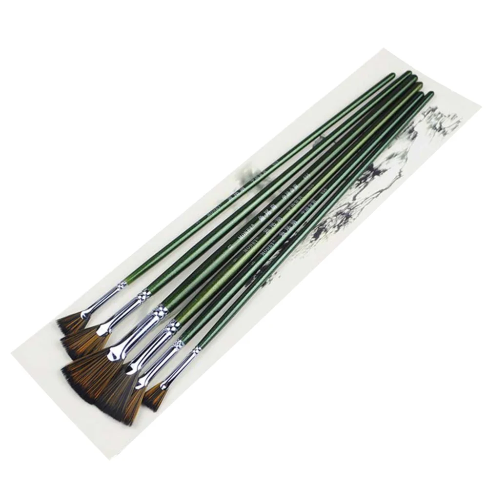 

6PCS Fan-Shaped Tip Nylon Hair Art Paint Brush Set Wooden Handle Multifunctional Painting Brushes Art Painting Tools for Art Stu