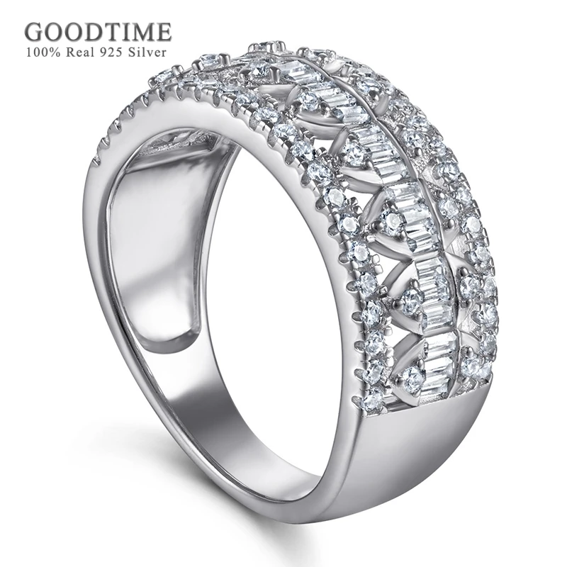 

Luxury Women 925 Sterling Silver Ring Zircon Rhinestone Engagement Wedding Ring Jewelry Accessories For Bride Party