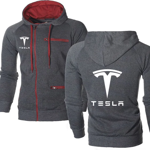 

Men Jacket for Tesla Car Logo Print Casual HipHop Harajuku Long Sleeve Fleece warm Hooded Sweatshirts Mens zipper Hoodies