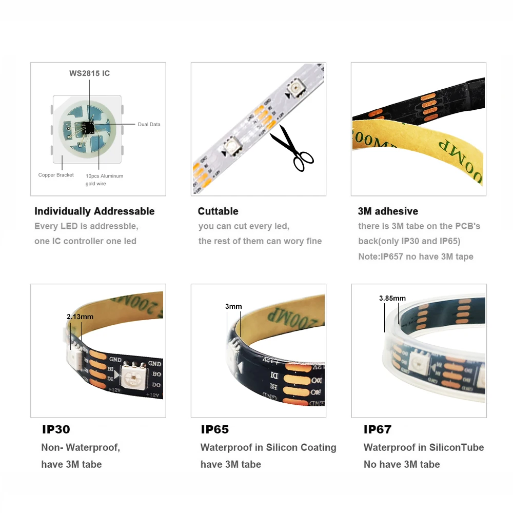 Светодиодная лента WS2815 индивидуально Адресуемая 5 в пост. Тока WS2813/WS2812 5050SMD