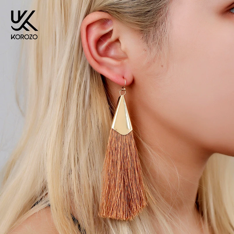 Хит богемные с бахромой Винтажные серьги-капли для женщин черные красные