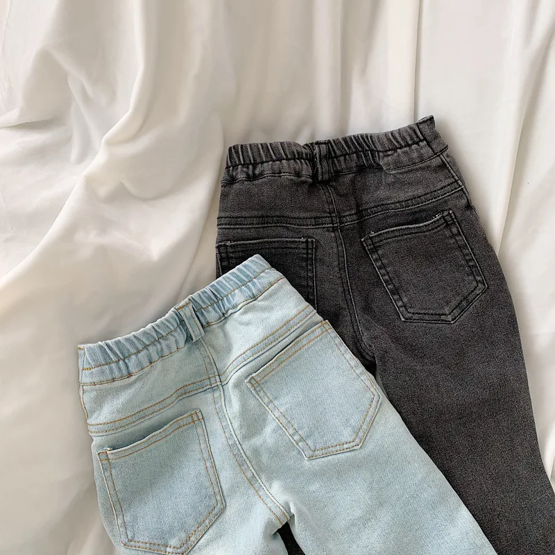 WLG/2 цвета весенние джинсы для девочек детские небесно голубого и черного модные