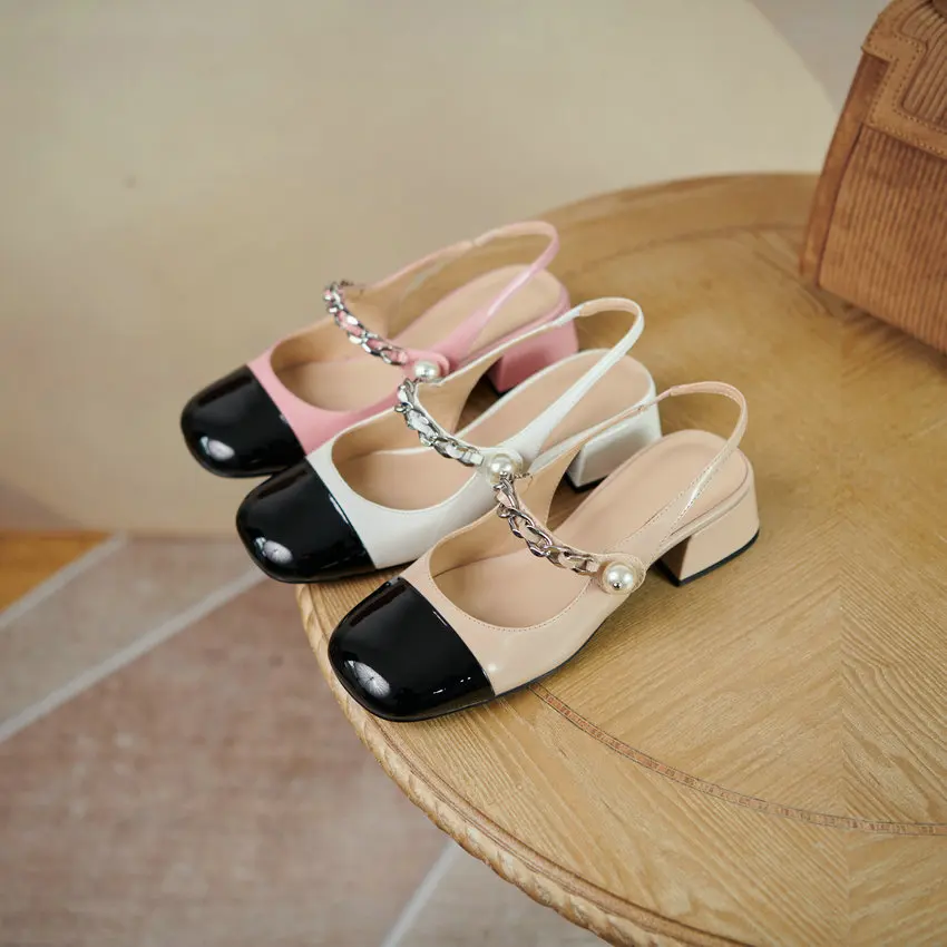 

ESVEVA 2021 Round Toe Women Sandals Slingback Buckle Women Pumps Square Med Heel Fashion Women Shoes Big Size 34-39