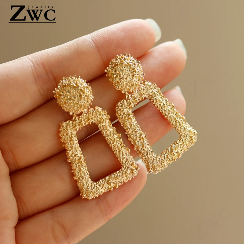 

ZWC New Fashion Trend Big Vintage Metal Earrings for Women Gold Silver Color Geometric Statement Drop Earring Hanging Jewelry