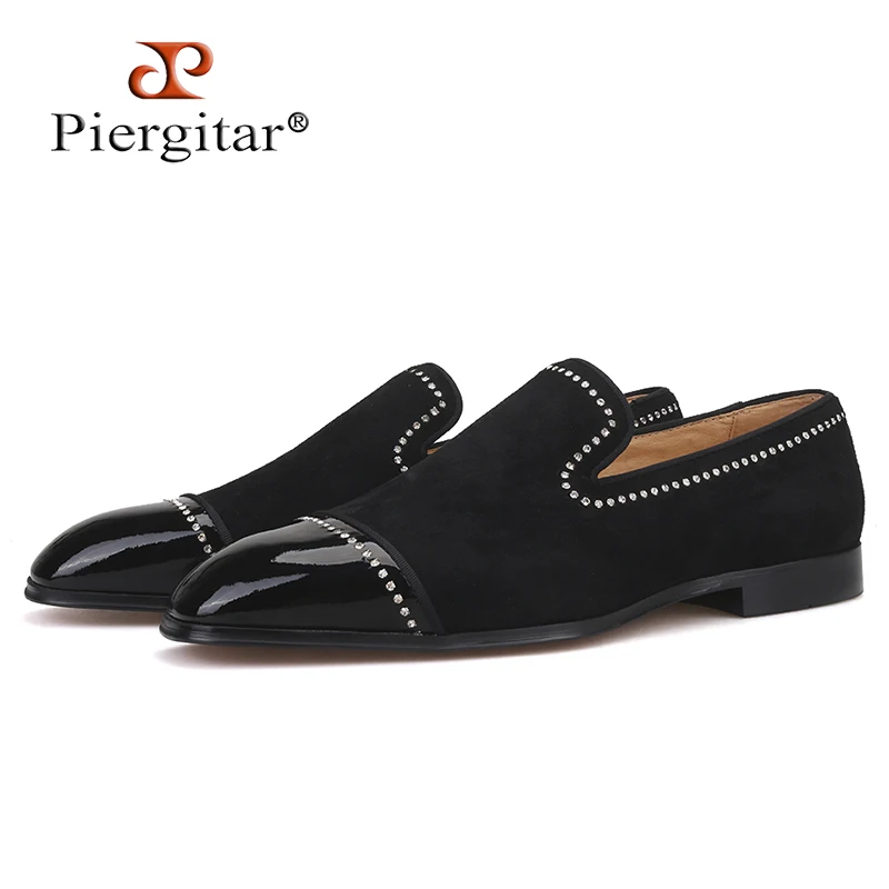 Piergitar 2019 handmade black suede leather men loafers rhinestone casual shoes Fashion Party and wedding dress | Обувь