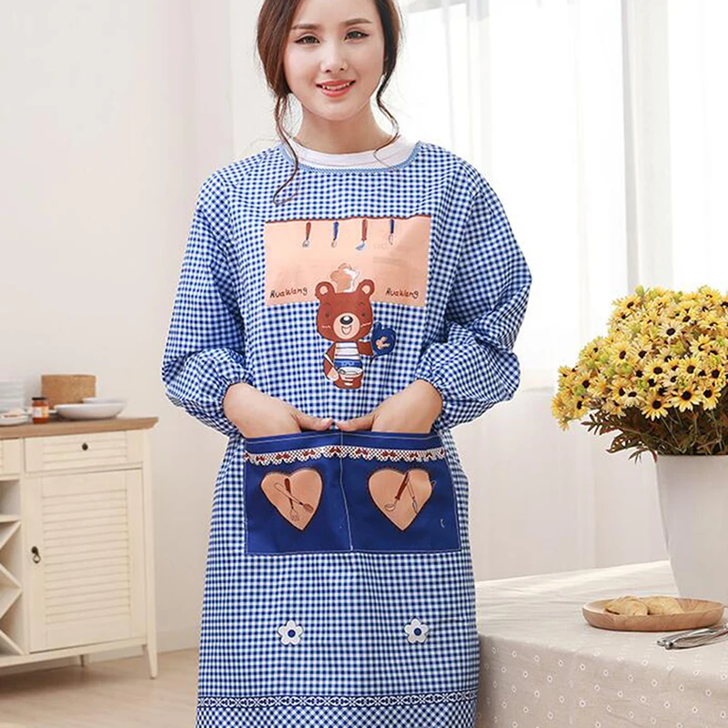 

Home Kitchen Adult Long-Sleeved Waterproof Apron Gown Couple Fashion Kitchen Partner Adult Bibs Linen Aprons Kitchen Accessories