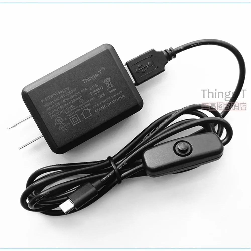 

5V 3A USB charger head + switching power cord, support the full range of Raspberry Pi 4B/3B+/3B