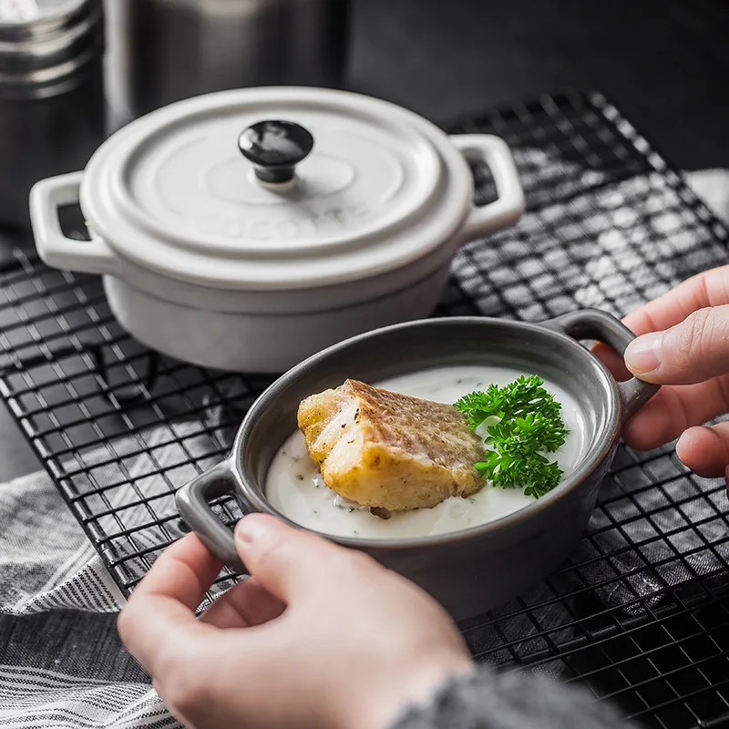 Мини керамическая кастрюля с крышкой пудинг тыква суп матовое двойное ухо