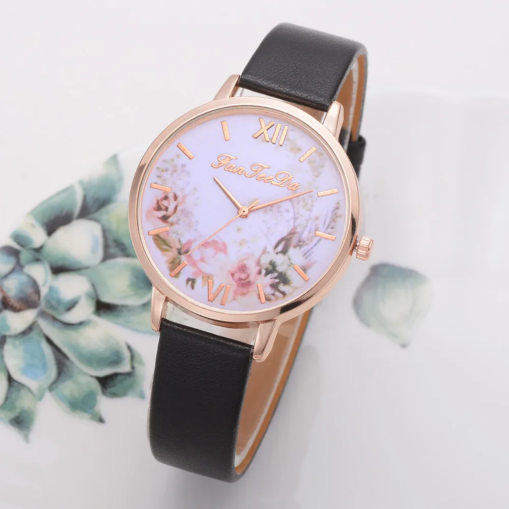Женские часы Relojes Para Mujer с кожаным ремешком женские креативным цветком в подарок