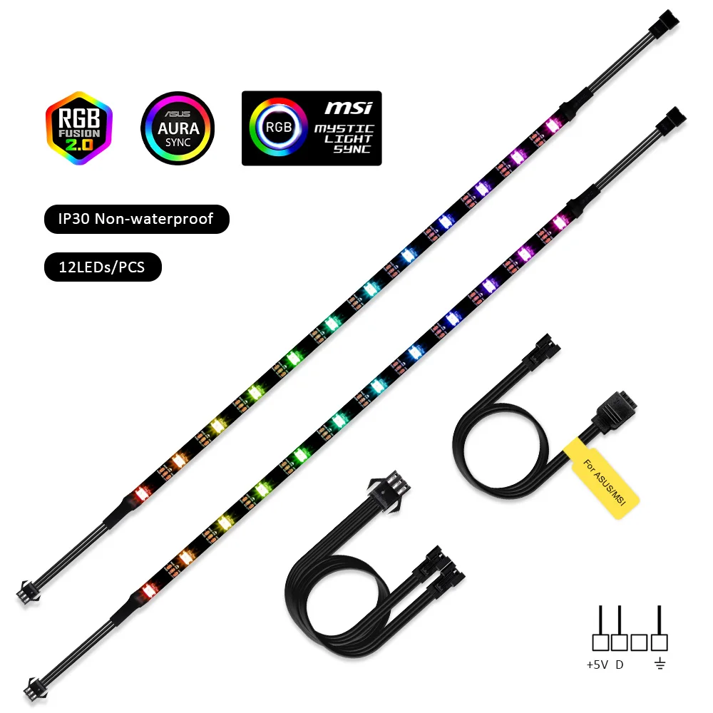 12LEDs x2PCS IP30 WS2812b цифровой адресуемый светодиодный светильник для ПК, ASUS Aura SYNC RGB 3 pin 5V ADD Header на материнской плате, MSI Mystic светильник SYNC - Испускаемый цвет: 12LEDs x2PCS IP30