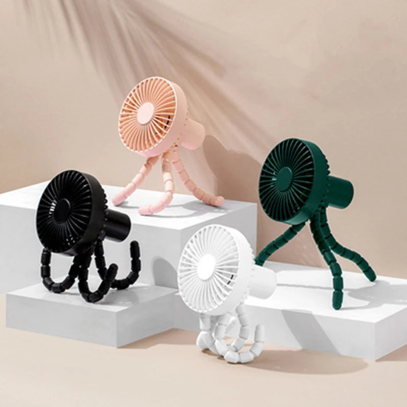 

Folding Fan Portable USB Mini Clip-on Desk Fan Handheld Recharging Battery for Baby Stroller Octopus Fan