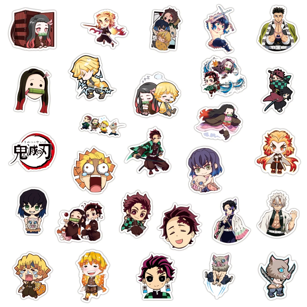 

50Pcs Anime Demon Slayer Styles Stickers For Laptop Luggage Bicycle Phone Case Skateboard Pad Waterproof Kids Sticker Pegatinas