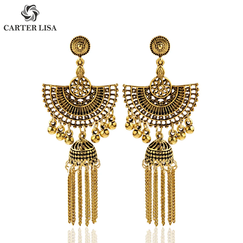 CARTER LISA традиционные длинные полукруглые золотые Jhumka женские серьги цыганские