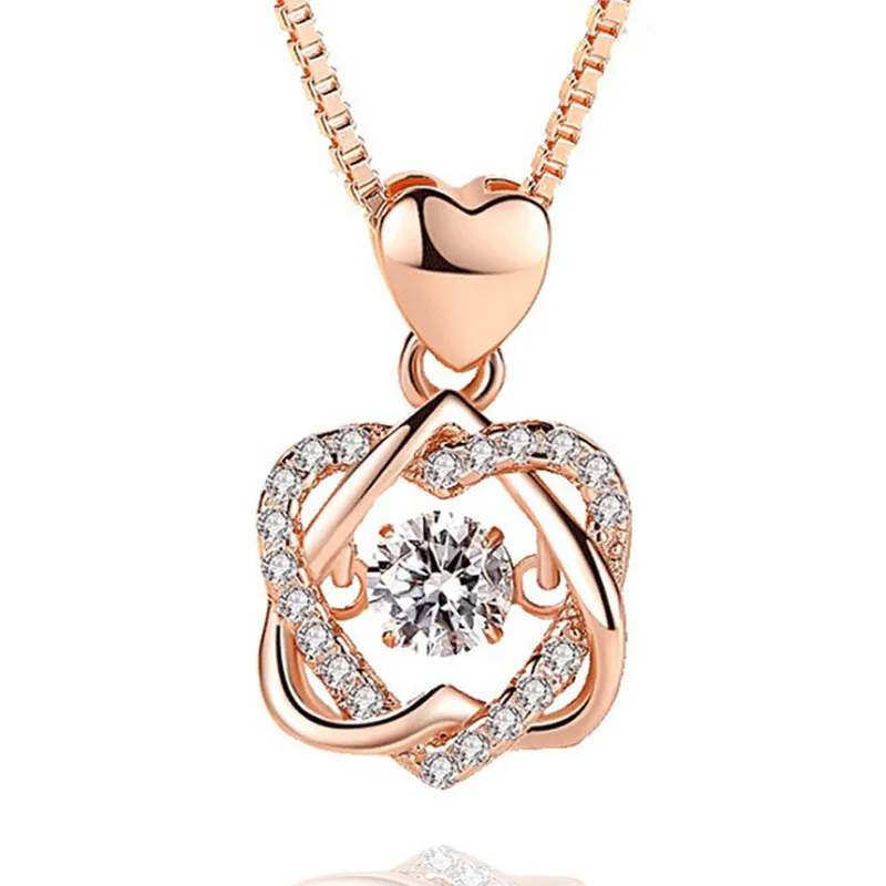

2021 Moana Kolye Collares Necklace Female Boj Love Flashing Heart-shaped Pendant Rose Chain Of Clavicle Contracted Day Gift