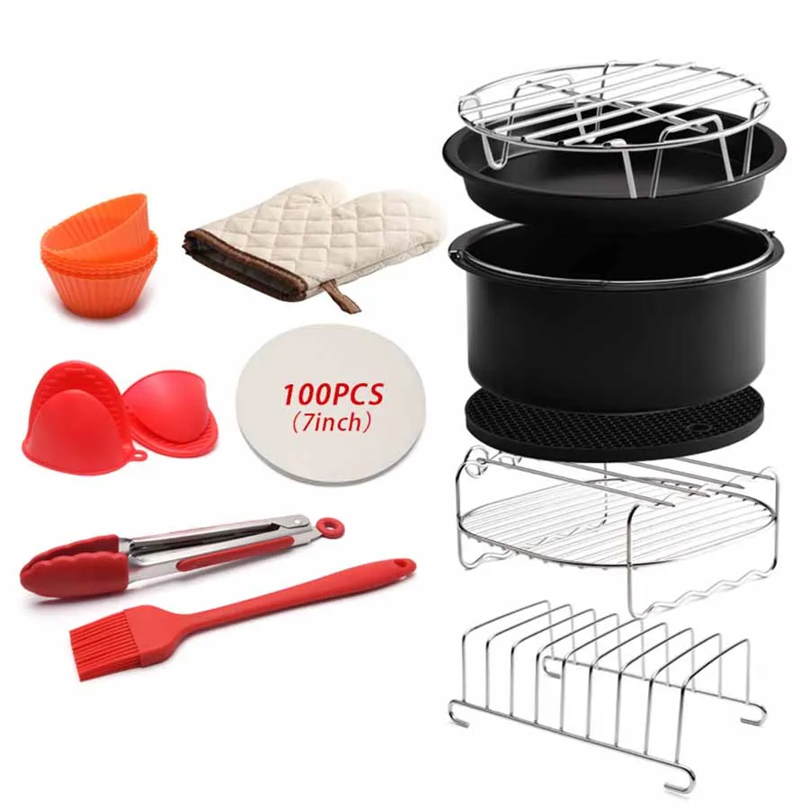 

Air Fryer Accessories 7 Inch " 5 9 12 Piece Set 3.5-5.8qt Cake Basket Pizza Tray Double Grill D401