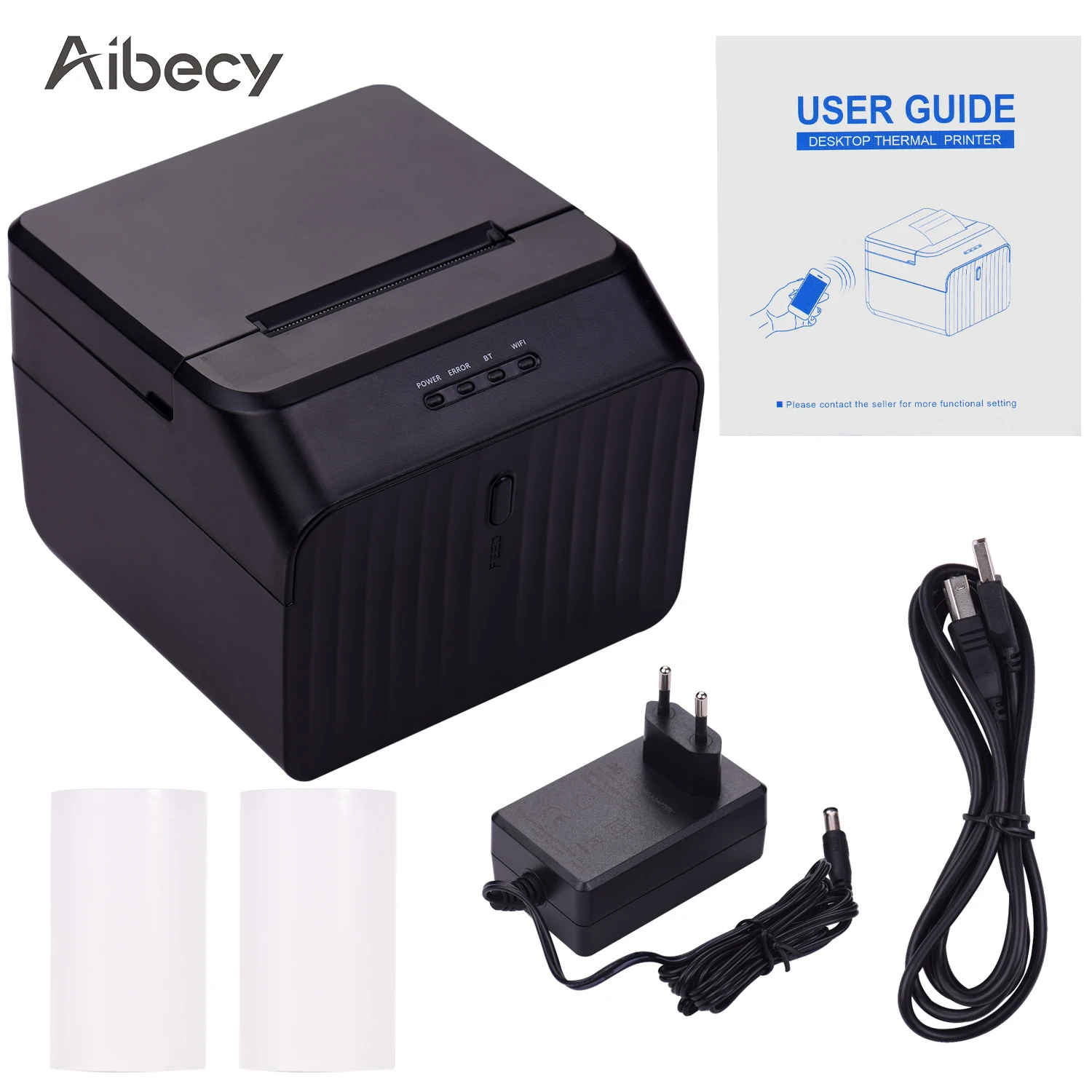 Aibecy Настольный термальный принтер этикеток проводной штрих кода USB BT соединение