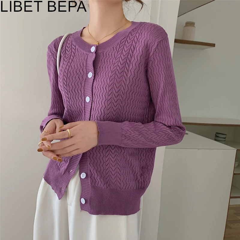 

New 2021 Women's Spring Autumn Sweaters Cardigans Vintage Korean Style Fashionable Cutout Elegant Lady Wild Sweet Tops SWC6819