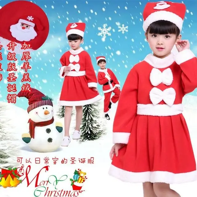 

New Arrival Warm Winter Fleece Child Clothes Long Sleeve Girls Santa Claus Costume Christmas Party Dress for Kids Girl
