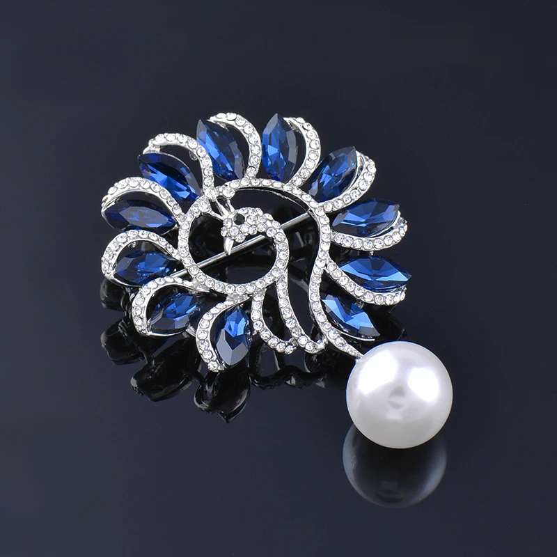 

LEEKER Solid Peacock Pearl Brooches For Women Pin With Blue Cubic Zircon Stones Vintage Party Jewelry Accessories Gift ZD1 XS2