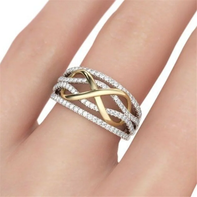 

Solid 925 Sterling Silver Creative Golden Infinity Love Design Heart Ring for Women Exquisite Wedding Engagement Party Jewelry