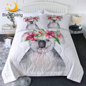 BlessLiving Koala Quilt Blanket Corolla Summer Quilt Set Animal Air-conditioning Comforter Grey Bedding Throw Warm Duvet Colchas 1