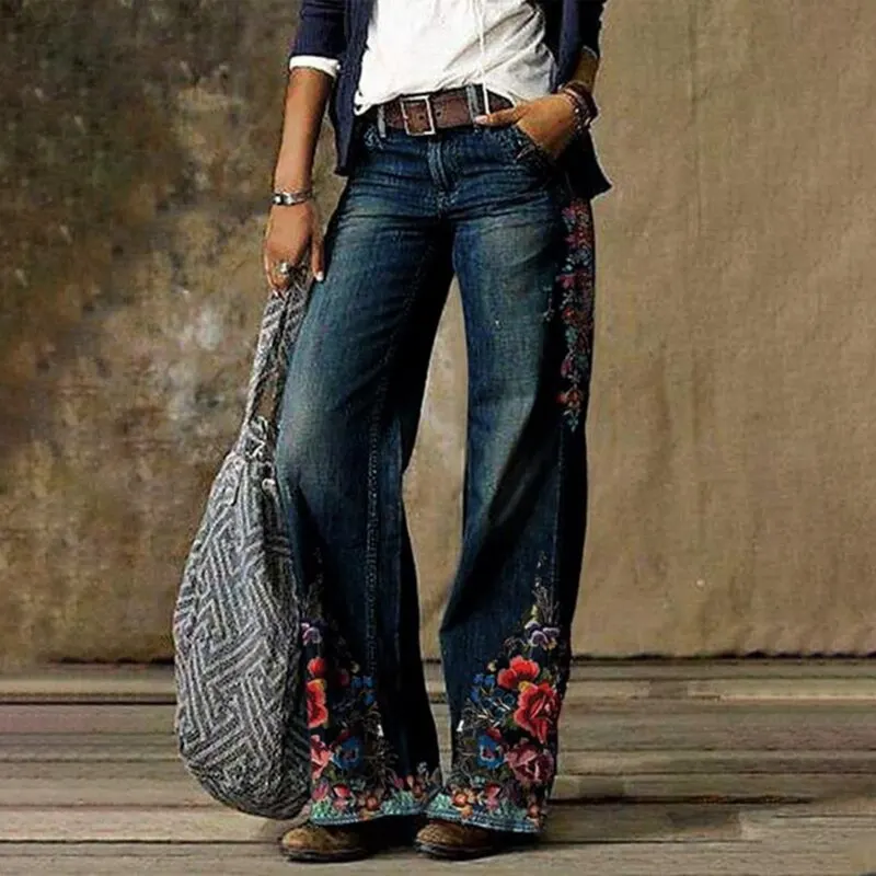 Джинсы женские с широкими штанинами винтажные брюки из денима Свободные