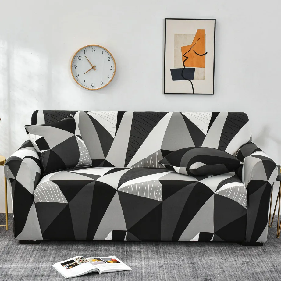 

Geometry Plaid Sofa Cover Slipcovers Stretch Sofa Covers for Living Room Elastic Couch Chair Cover Towel 1/2/3/4 Seater Seats