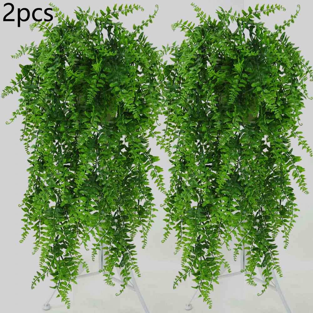 

2Pcs Artificial Hanging Vines Ferns Plastic Fake Silk Leaf Green Plant Plants Hanging Rattan Leaves Branches Decoration Pendant