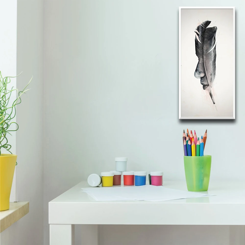 Скандинавское лицо перо черно белые плакаты настенные фотографии Декор для