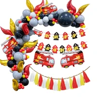 1set firefighter party fire truck balloons diy spiral ornaments disposible tableware kids birthday party decor home supplies