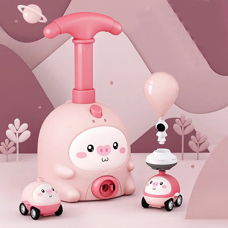 

Cute Piggy Aerodynamic Balloon Launch Toy Tower Science Experiment Air Flying Inertial Power Balloon Car Toy for Children Gift