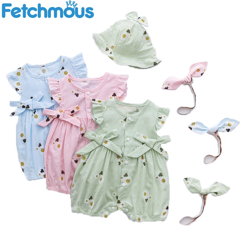 

Комбинезон + шапочка + повязка на голову для новорожденных девочек 3, 6, 9, 12, 18 месяцев, милые комплекты