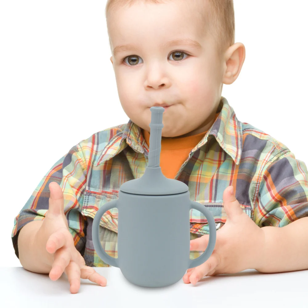 

1PC Silicone Baby Cup Infant Training Cup with Straw Kid Leak-proof Water Cup