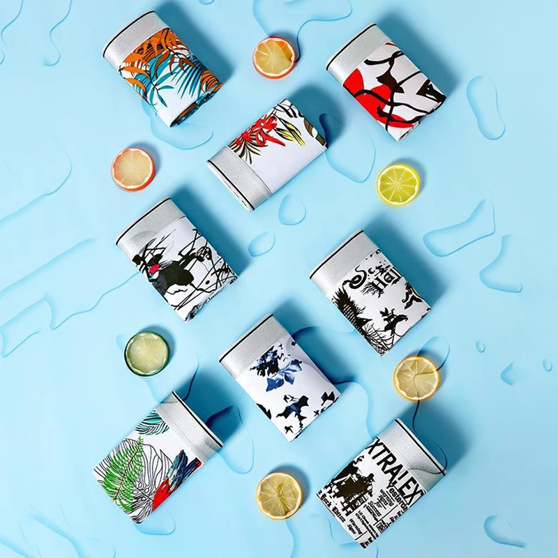 8 Pcs/Lot New Men's Ice Silk Underwear Instant Drying Breathable Large Size Boxer Printing Ultra-Thin |