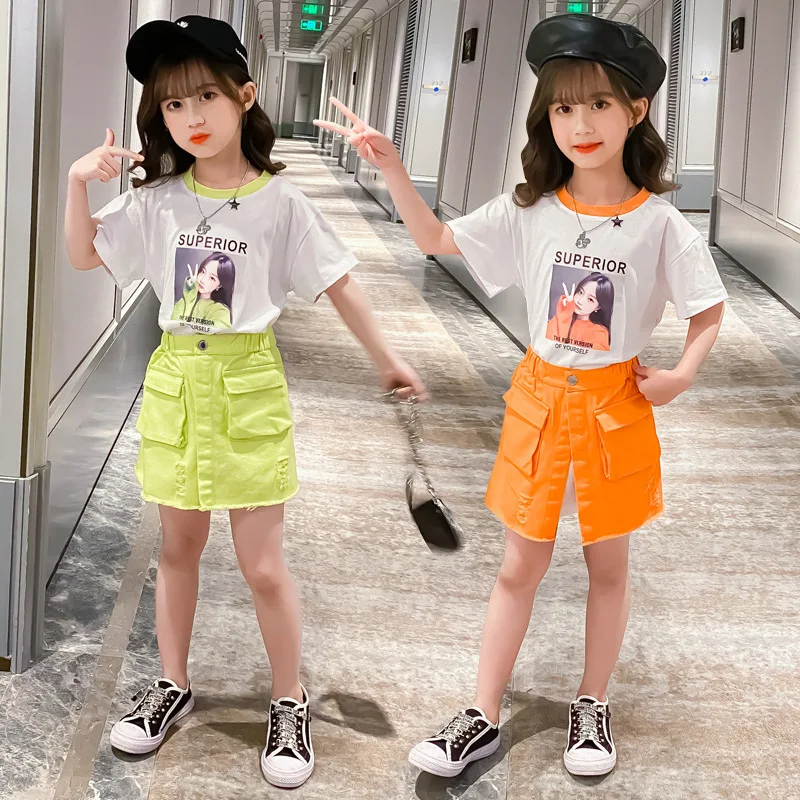 Детская одежда для девочек комплект летней одежды маленьких 2020 футболка на