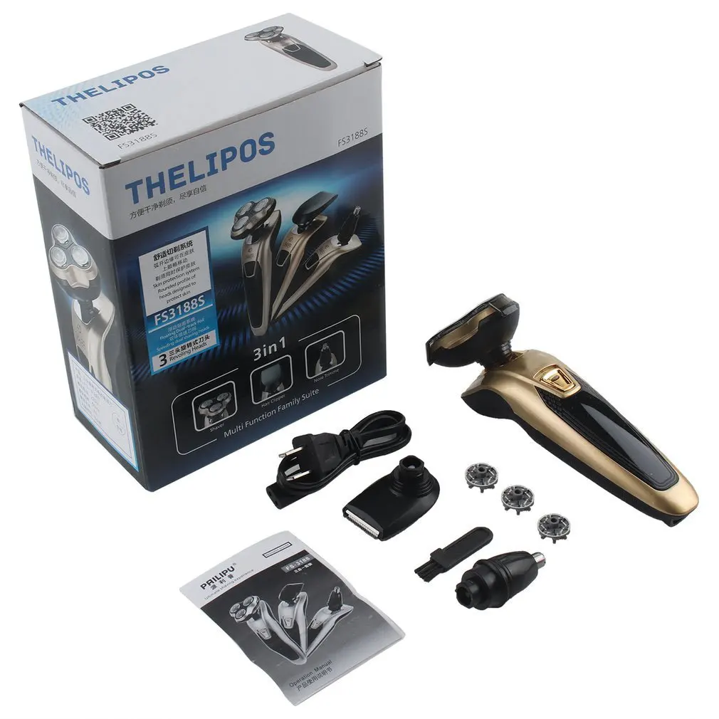 

3 in 1 Men's Electric Shaver Blade Rechargeable Floating Razor Washable Electric Beard Trimmer Nose Ear Hair Trimmer Machine