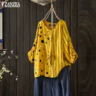 Размера плюс для женщин, яркое платье футболки с рисунками из осенней коллекции блузка 2021 ZANZEA Винтаж Туника 34 с длинными рукавами рубашка в полоску Женский шнурок Blusas
