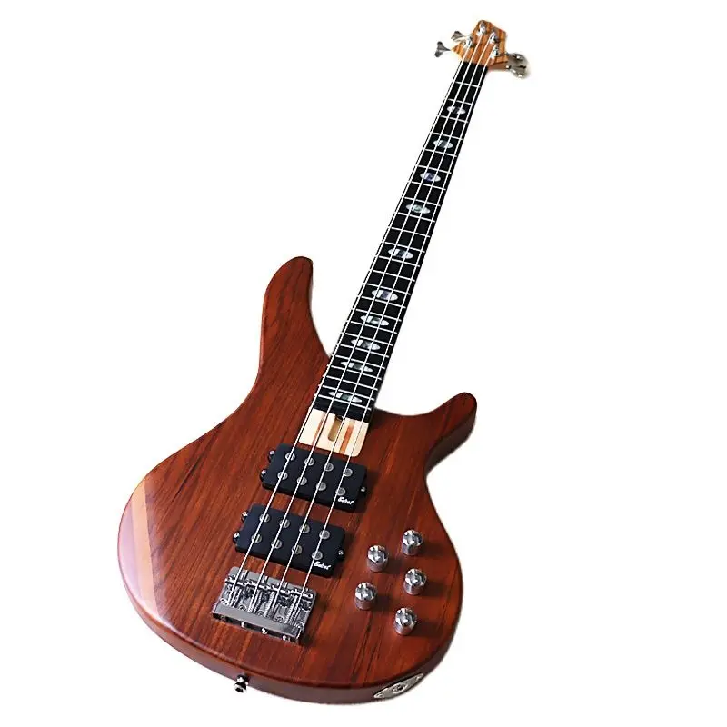 

4 string active bass guitar 43 inch brown hickory wood top bolt on solid okoume wood back and side electric bass guitar